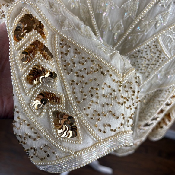 Vintage Royal Feelings Cream Ivory Embellished Beaded Evening Jacket Silk 2X - Picture 8 of 15